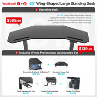 Aero Pro, 63x23 Wing Shaped Standing Desk