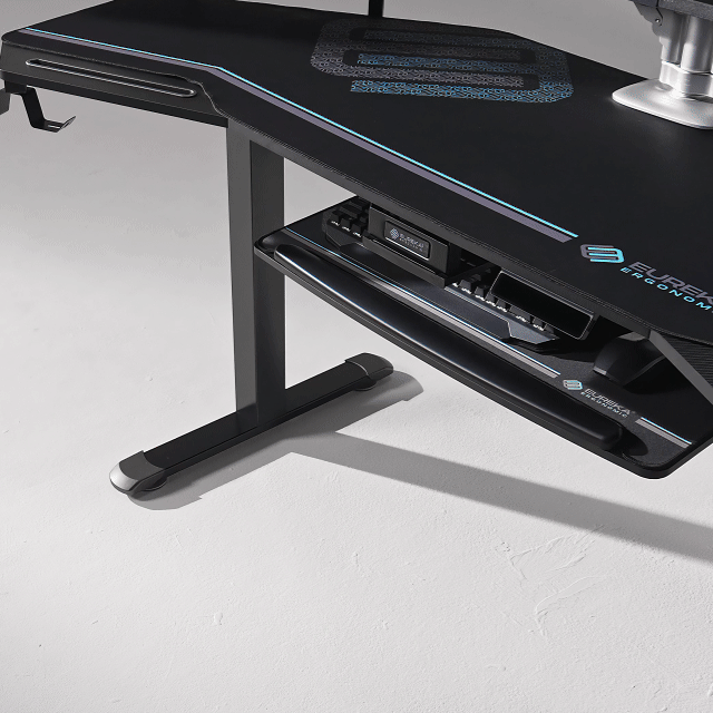 Eureka Ergonomic Aero Pro Desk Features: Height, Retractable, 360° Rotation, and Angle Adjustment.