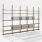Eureka Ergonomic Arundel white oak shelving system, studio front view with glass cabinets and drawers