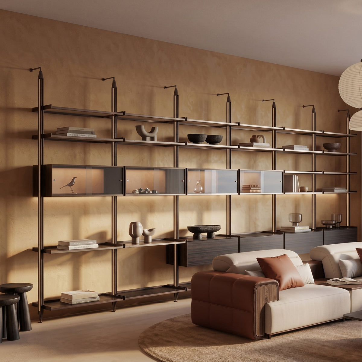 Arundel Colonnade Modular Shelving System, Black Oak