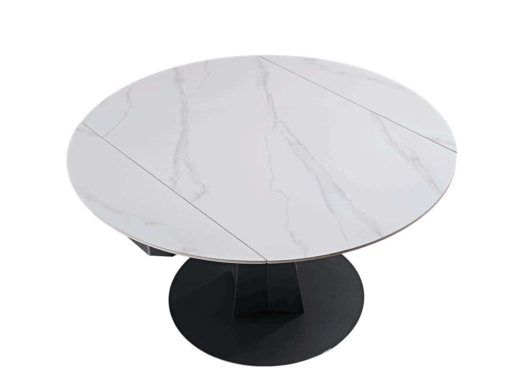 53'' Round Extending Dining Table with Stone Slab for Dining Room, white