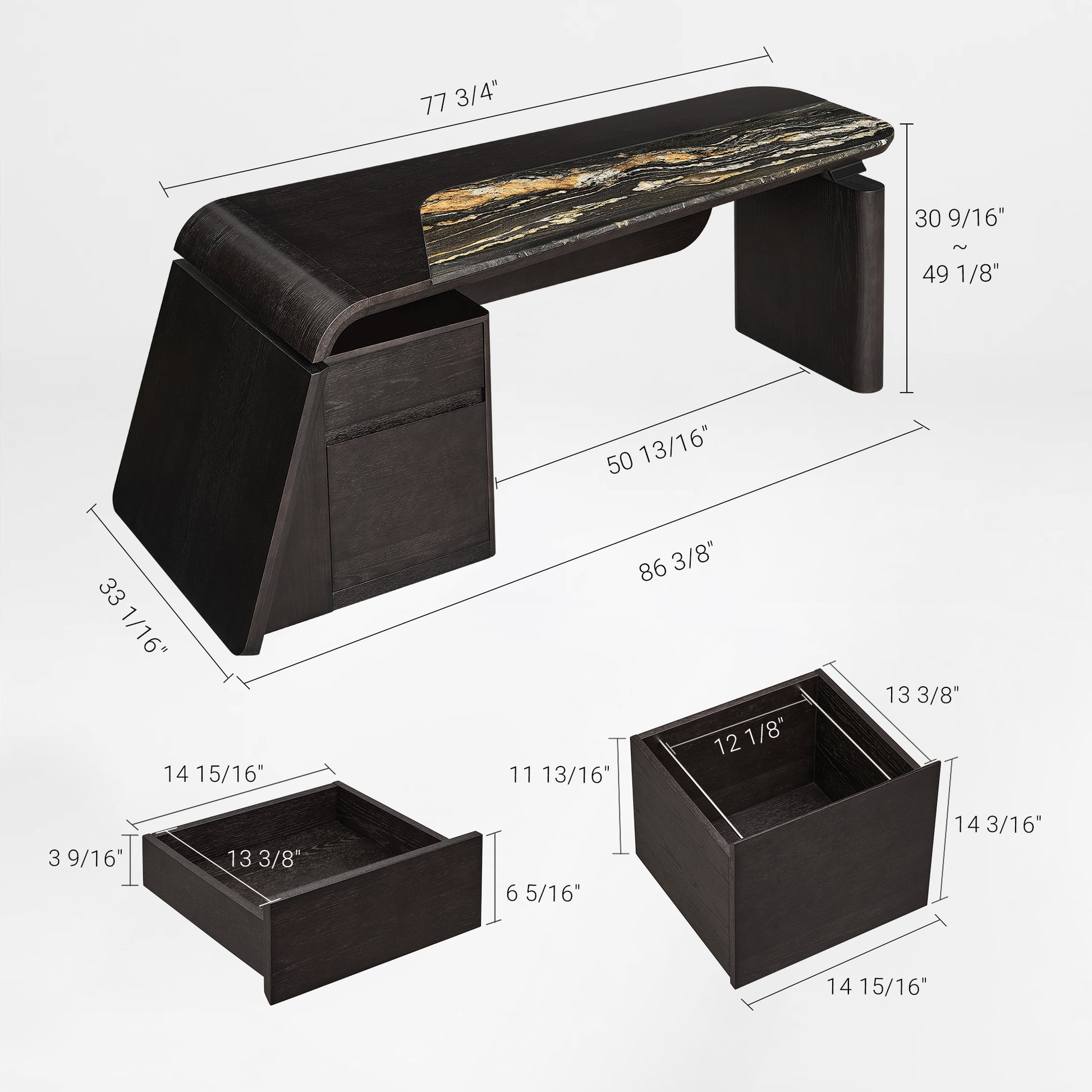 Eureka Ergonomic Magma Pro Executive Standing Desk Product Dimensions & Drawer Interior Dimensions