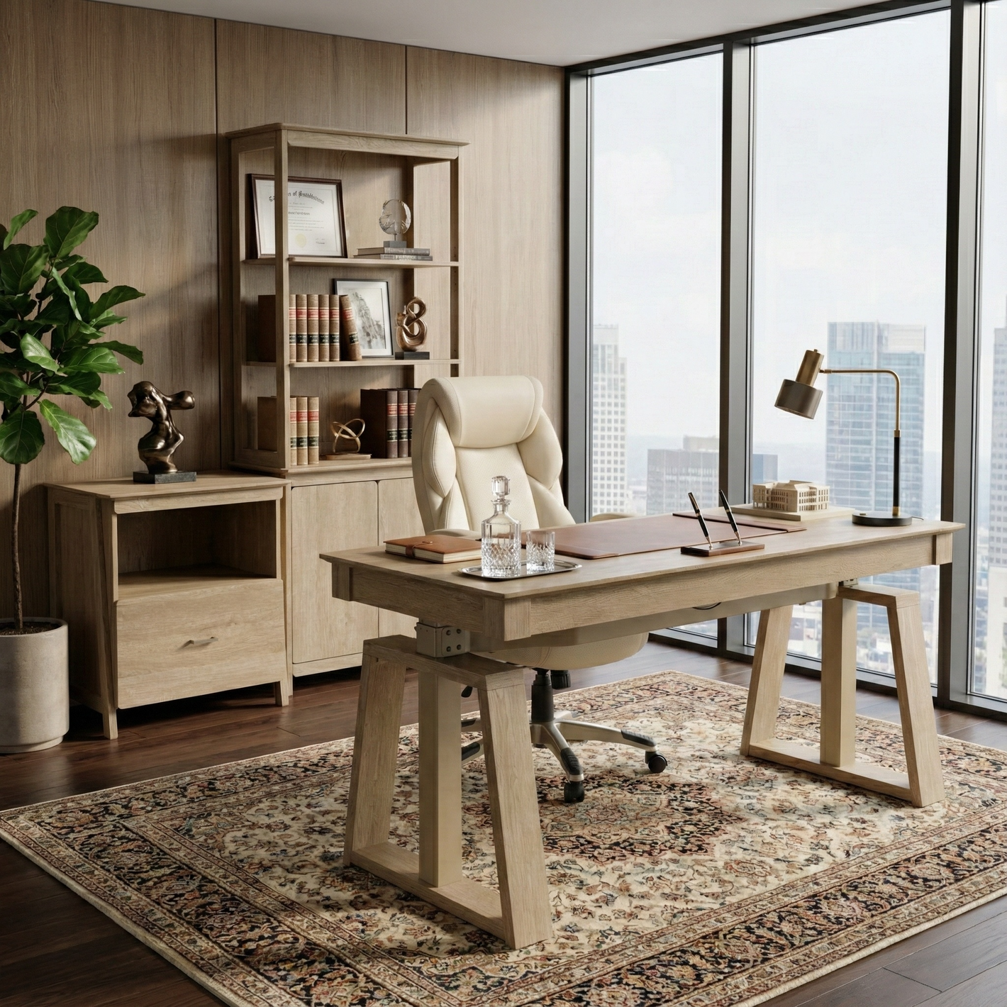 Executive Office Set：Ark EL Standing Desk, Chair & Storage