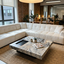 39" Square Marble Coffee Table with Sunken Small Desktop