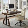 Executive Office Set: Ark Standing  Desk & Luxury Executive Chair - Golden Walnut & Beige White