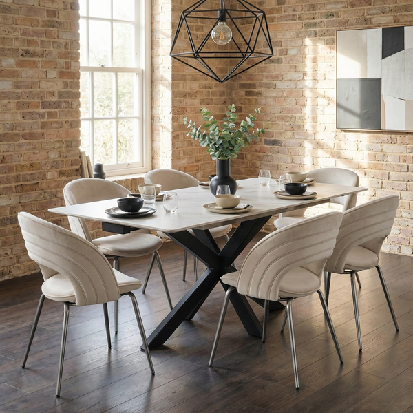 Shanean, Velvet Dining Chair  1 PC,  Off-White