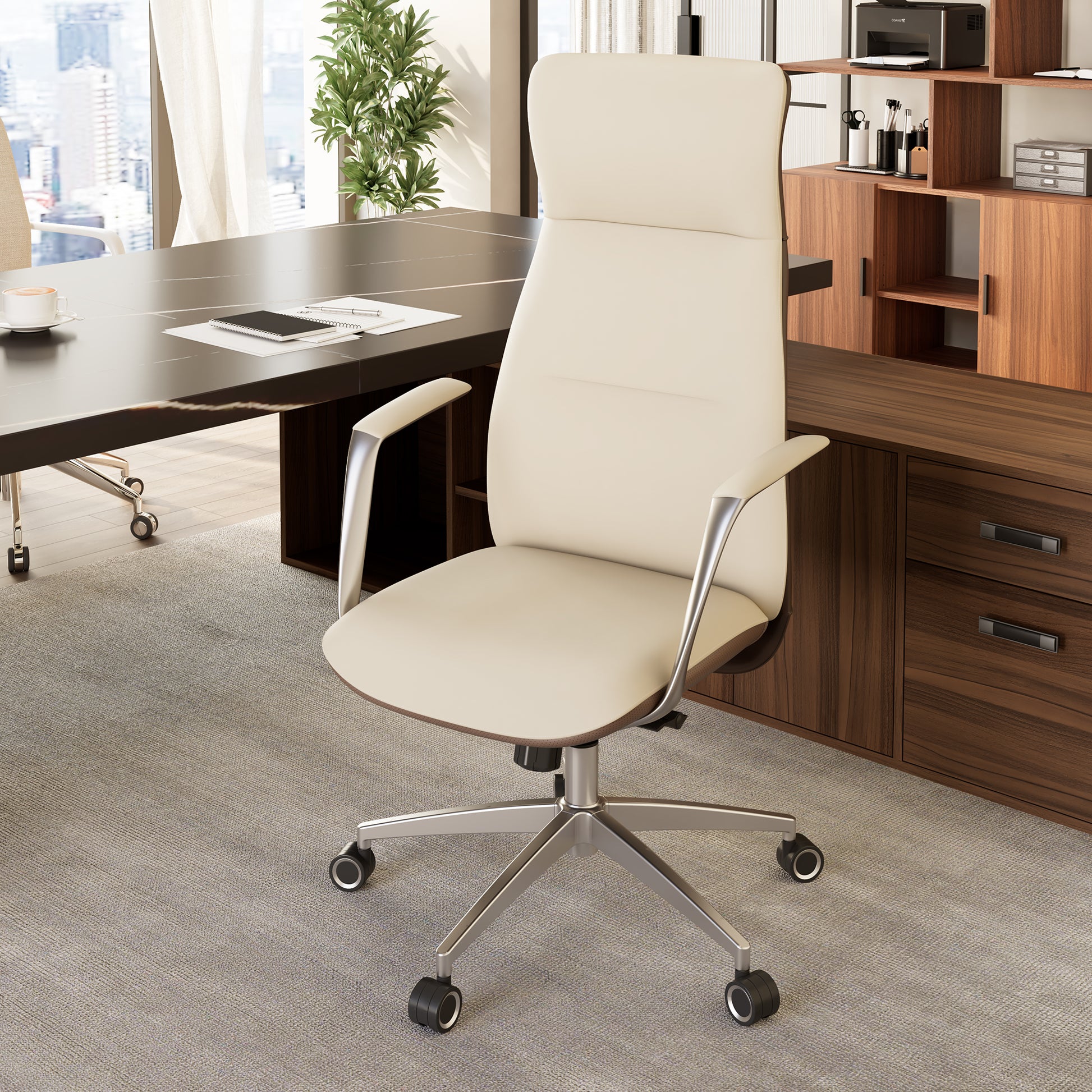 Royal Slim OC08 Leather High Back Executive Office Chair, Beige White in High End Office 