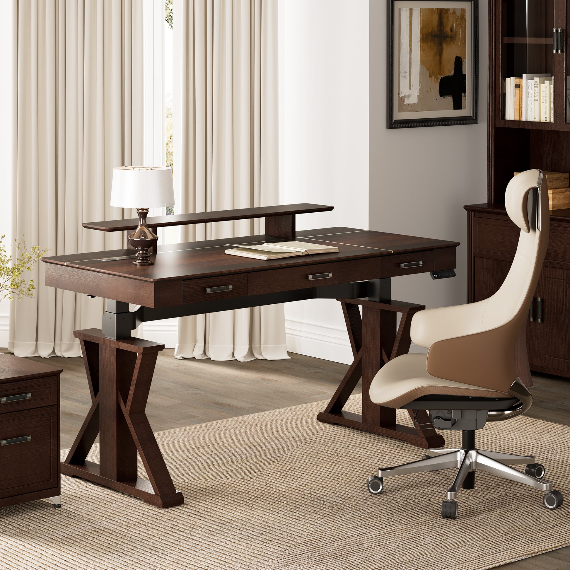 eureka ergonomic 63 inch office height adjustable desk with drawers