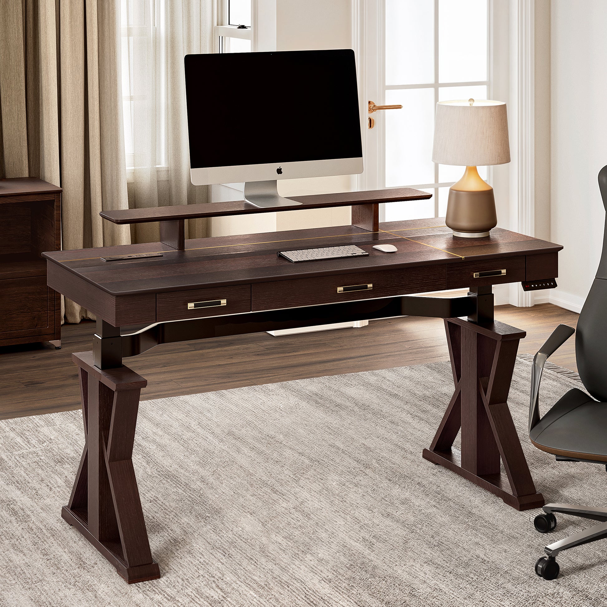 Eureka 63 inch home office executive standing desk with monitor stand