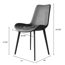 Milo Dining Side Chair in Gray With Dimensions - Modern Dining Chair, Gray Upholstery, Black Metal Legs.
