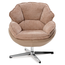 Norman Chenille Swivel Lounge Chair in Tan With Chrome Base, Ergonomic Design and Swivel Feature.