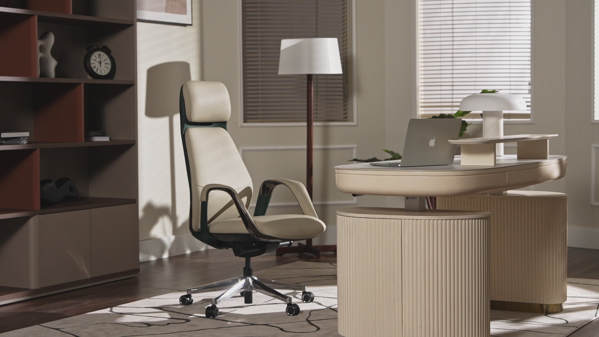 SERENE, Eureka Ergonomic comfy leather executive office chair Luxury Napa Leather, Off-White, Promotional Video with Opal desk