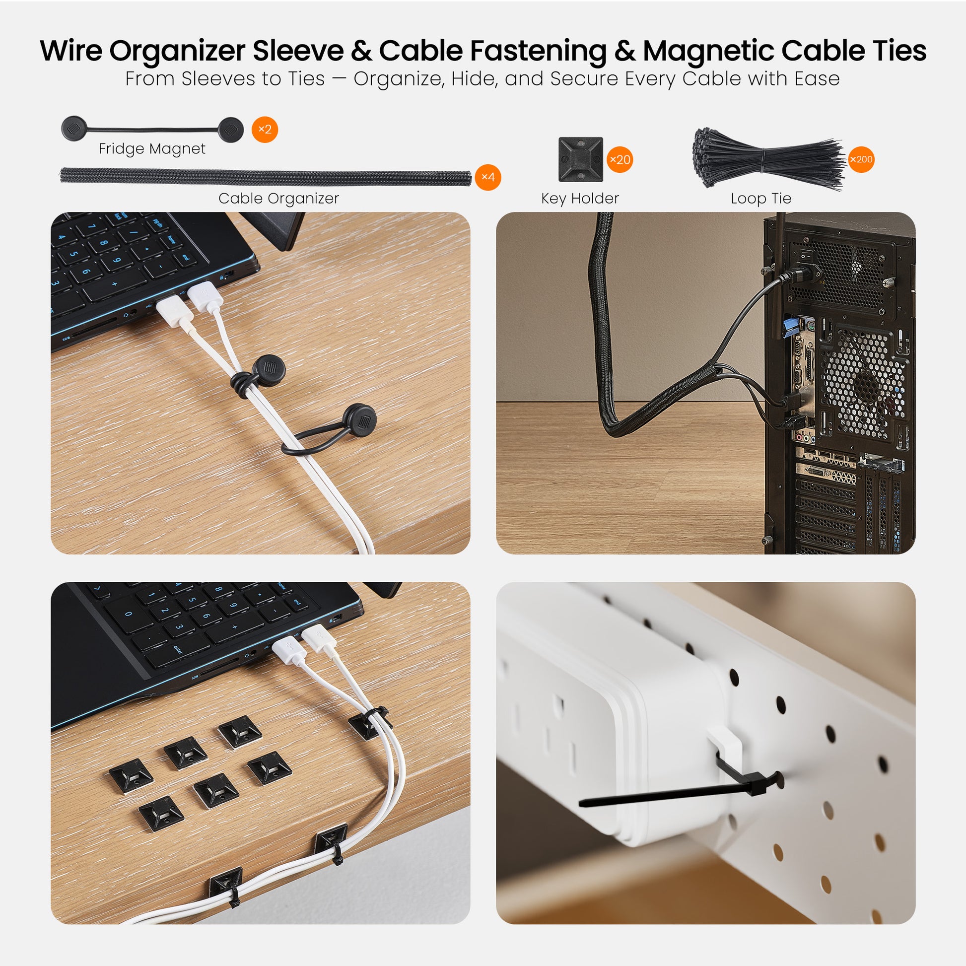 Eureka Ergonomic Cable Management Kit wire organizer sleeve and magnetic cable ties