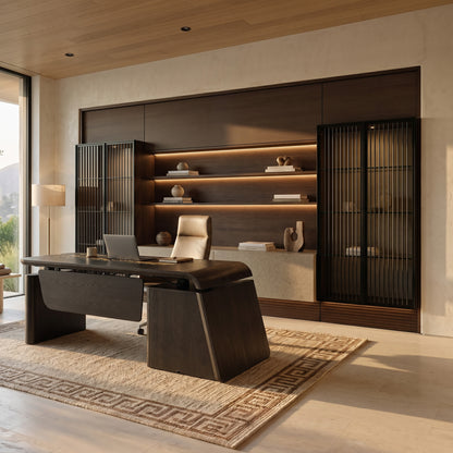 Arundel Dark Walnut Wall System with Slatted Cabinet and Led Lighting