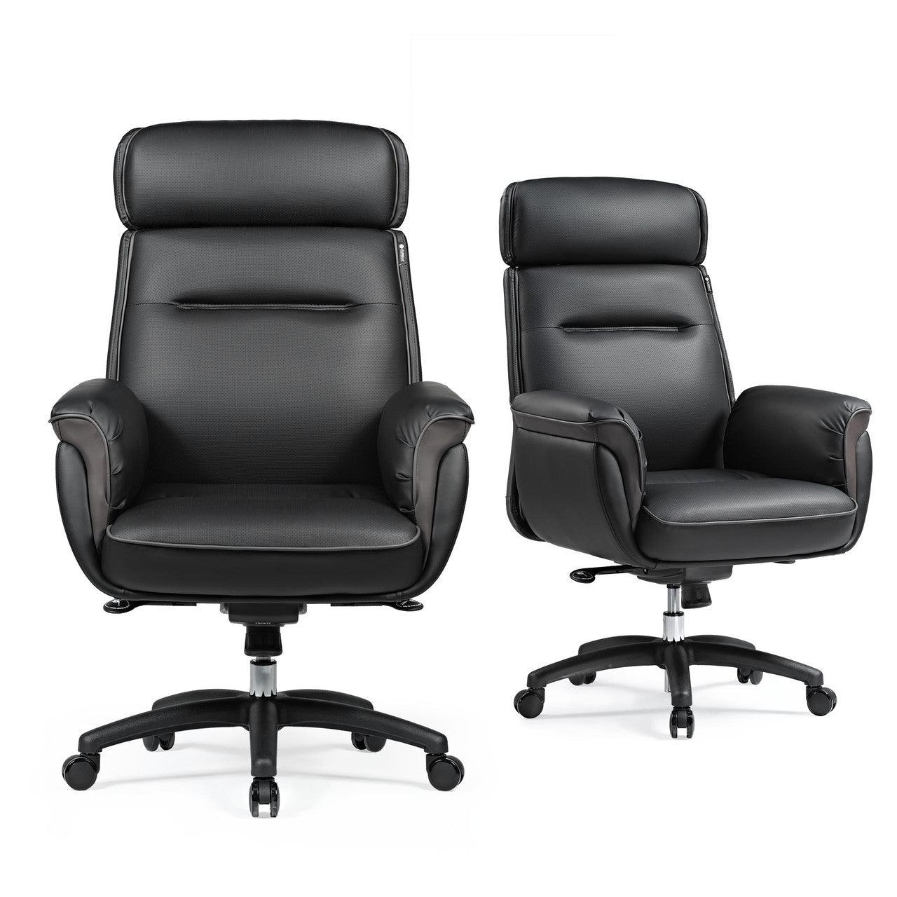 Eureka Royal, Comfy Leather Executive Office Chair With High Back and Lumbar Support, Black, Executive Office, Leather Padded Structure, Front and Angle View