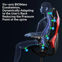 Eureka Ergonomic Typhon Hybrid Gaming Chair Features Six-Axis Biomass Exoskeleton, Ergonomic Design, Black and Red.