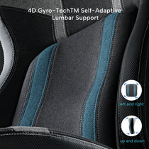 Hyperx Python II Gaming Chair Lumbar Support With 4D Gyro-Tech, Adjustable Gray and Blue Design.