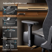 Hyperx Python II Gaming Chair With 4D Armrest, Showing Rotation, and Multi-Directional Adjustment Features.
